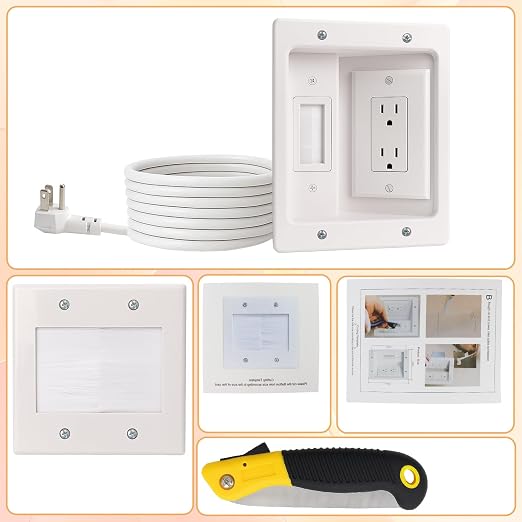 in-Wall TV Cable Management Kit with Recessed Dual AC Outlet, 9FT Extension Cord & Brush Wall Plate, TV Wire Hider for Wall Mounted TV, Power & Low Voltage Cable Concealer (2AC) - Image 7