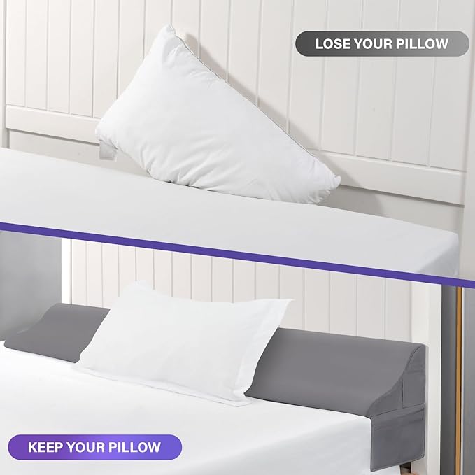 Vekkia Full Bed Wedge Pillow for Headboard,Mattress Gap Filler(Gap 0–6") | Wedge Pillow with Supportive Comfort Foam & Large Side Pockets,Prevents Lost Pillows & Items,Washable Cover 54"x10"x7" Gray - Image 3