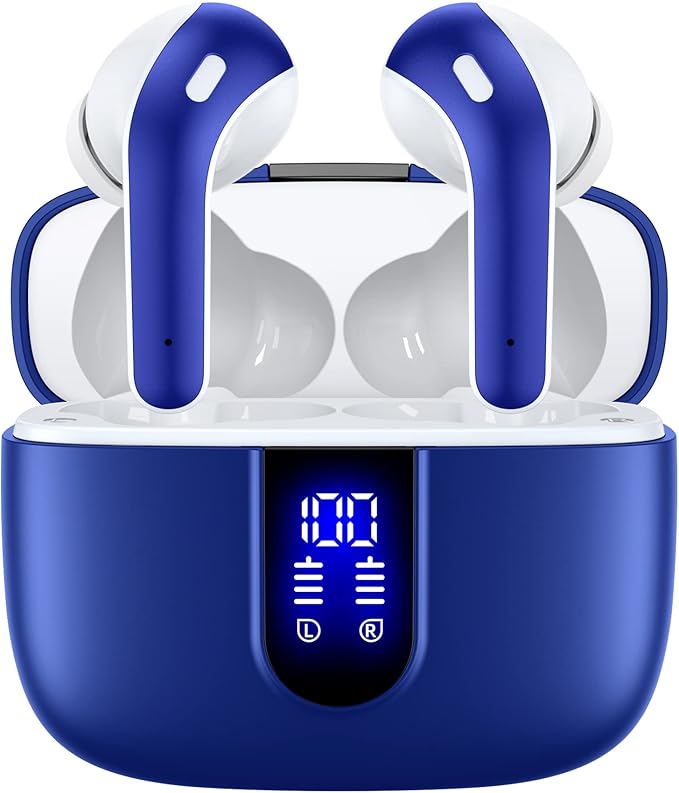 TAGRY Bluetooth Headphones True Wireless Earbuds 60H Playback LED Power Display Earphones with Wireless Charging Case IPX5 Waterproof in-Ear Ear buds with Mic for TV Smart Phone Laptop Computer Sports by TAGRY