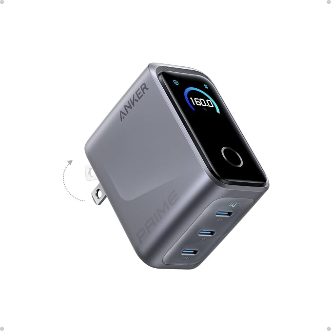Anker Prime Charger, 160W Max 3-Port GaN Charger, for MacBook Pro Charger | Smart Display, Touch Control, Up to 140W Fast Charging for One Device,for MacBook Pro/Air, iPhone 17/16 Series,Samsung Galaxy by Unknown