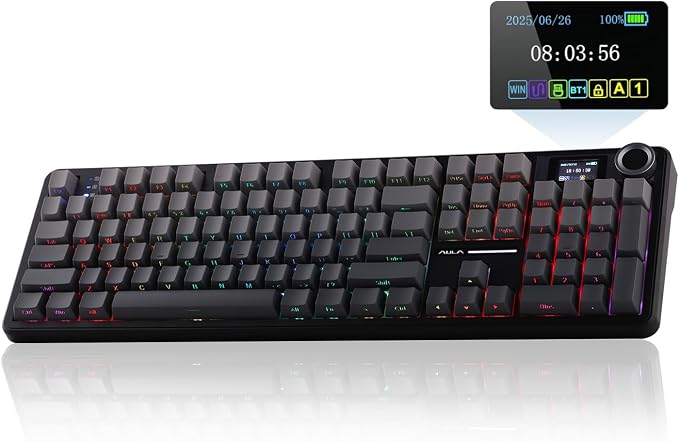 EPOMAKER X Aula F108 PRO Wireless Gaming Keyboard with Screen, 8000mAh Battery, 104 Hot-Swappable and Programmable Keys and Knob, RGB Backlight, for Mac/PC/Android (Black Gradient) by EPOMAKER