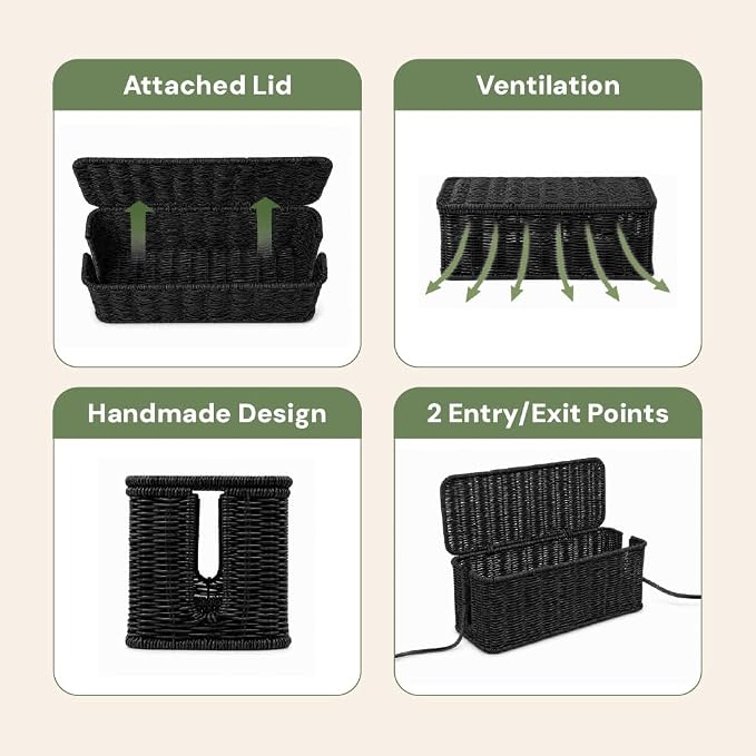 Cable Management Box, Handmade Rattan Cord Organizer for Power Strip | Open Slots Cord Hider for Power Strip, Router & USB Hub, Registered U.S. Design Patent - Image 6