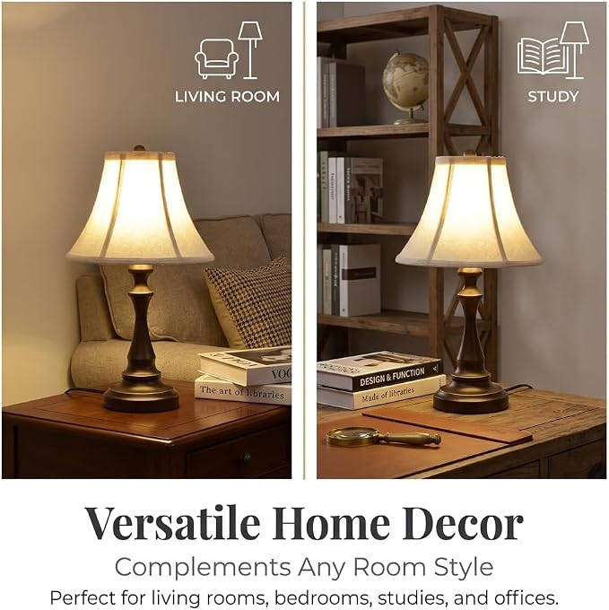 Traditional Table Lamp, Brown Farmhouse Desk Lamp with Fabric Shade - Image 6