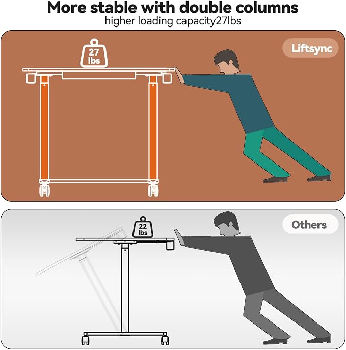 Mobile Standing Desk with Drawer, Height Adjustable, 35" Black | Small Rolling Desk & Table, Pneumatic Computer Sit Stand Workstation, Portable Laptop Cart w/ Hidden Wheels, Lockable Casters - Image 4