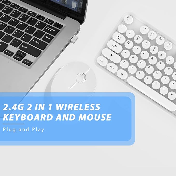 Wireless Keyboard Mouse Combo,104 Keys Cute Colorful Typewriter White | Full Size With Number Pad & Mouse,Compatible With All Windows,Ideal For Windows,1600DPI,Computer, PC, Notebook, Laptop - Image 3