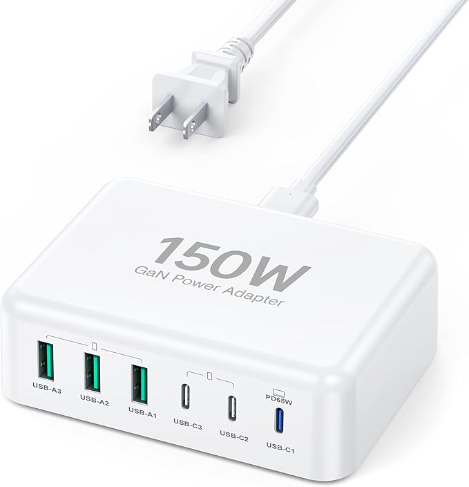 USB C Fast Charger Block, 150W Max 6-Port USB Charging Station Hub Cube | PD65W USB Power Strip for iPad,iPhone 16/15/14,Steam Deck,MacBook Pro/Air, 3 USB-C & 3 USB-A Desktop Charger for Home Office by BREEKET
