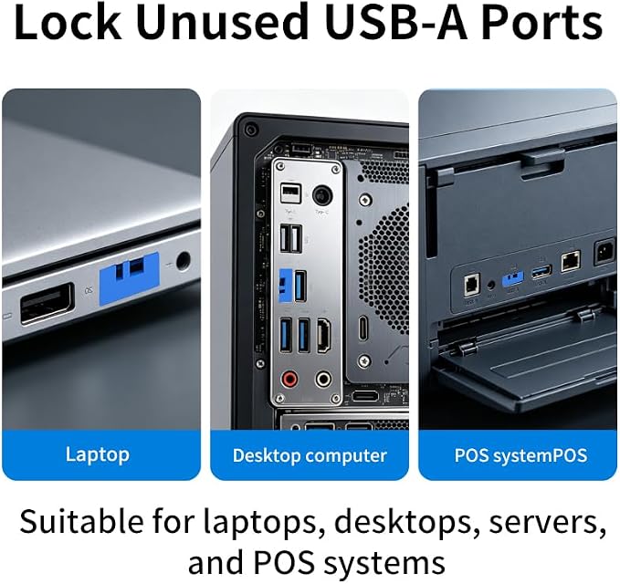 2026 New 10‑Pack USB‑A Color‑Coded Port Security Locks with 1 Key (Blue) - Image 5