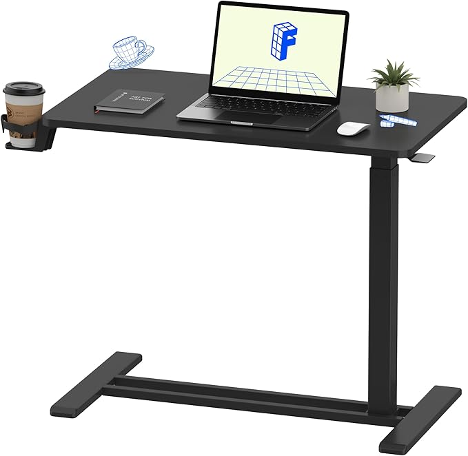FLEXISPOT H7 32" Pneumatic Height-Adjustable Overbed Table with Wheels | C-shaped bedside table,Medical End Table,Rolling Cart TV Tray,Laptop desk for Hospital Home office use,31.5"Wx17.7"D,Black by Unknown