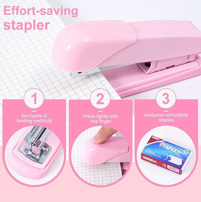 Gawsey Desk Organizers and Accessories with Desk Organizer 360° Rotating Pen Holder and Office Supplies, Cute Stationery Supplies Set (Pink) - Image 8