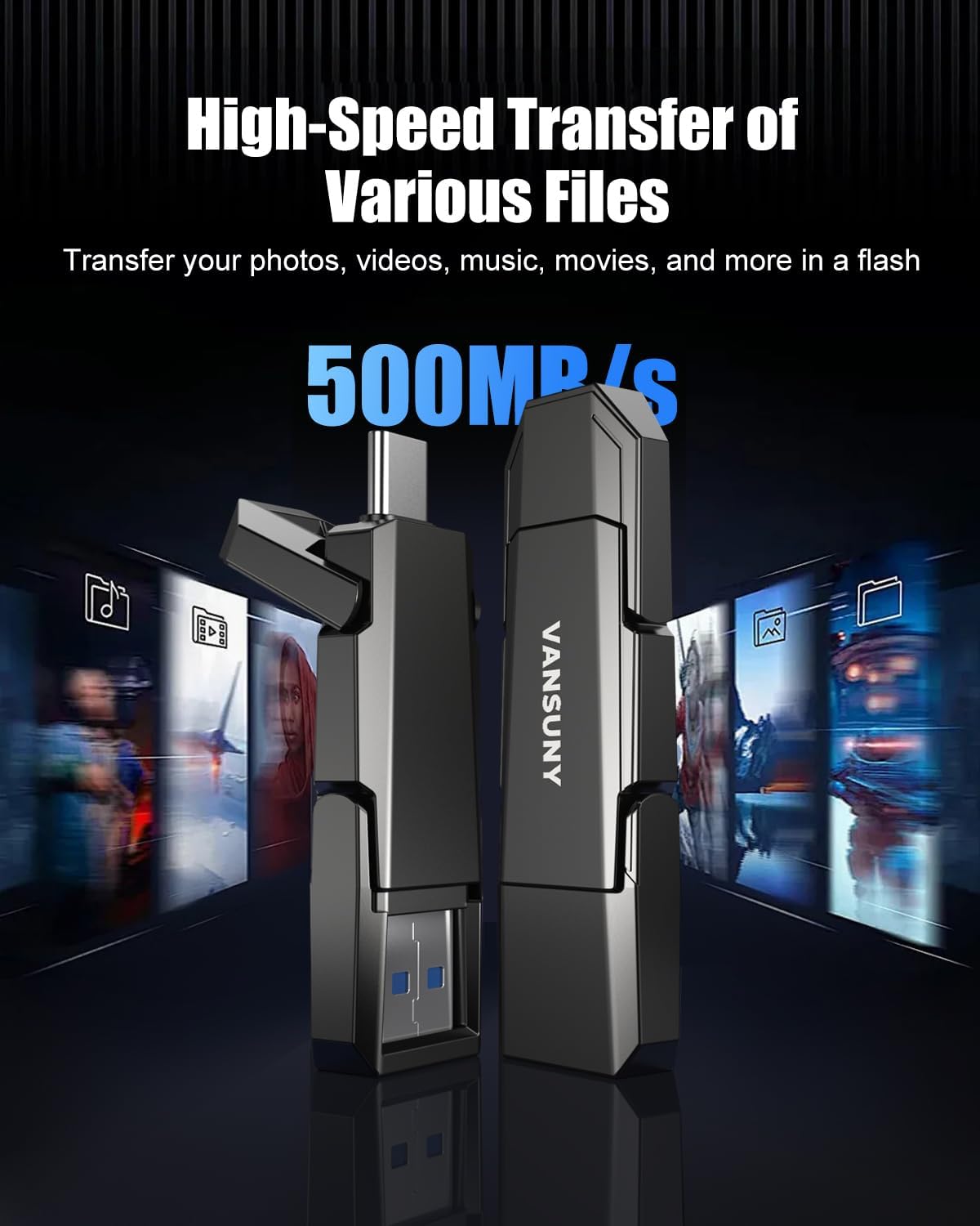 Vansuny 1TB Portable External Hard Drive Up to 500MB/s USB Solid State Drive USB 3.2 Dual SSD for Android Phone Tablet Laptop MacBook PC - Image 6