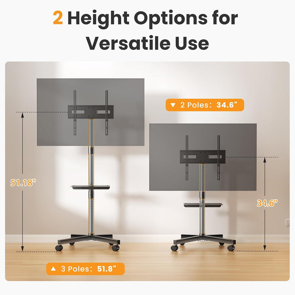 NEWBULIG Rolling TV Stand, Portable TV Cart with Wheels for 23-60 Inch - Image 2