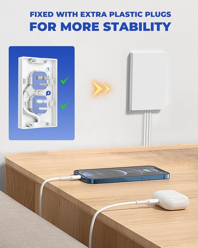 Saker Outlet Concealer, 10ft Flat Extension Cord, 3 Outlets, White | 10ft Flat Extension Cord, Universal Outlet Concealer, 3 Built-In AC Outlets, Baby Proof Cable Management - Image 4