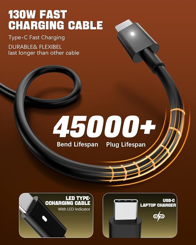 130W USB C Laptop Charger Type C Computer Charger Compatible with Dell | Compatible with Dell XPS 15 2in1 9575 Precision 5530 2in1 5550 5750 3550 3551 3560 Latitude 7410 7310 7210 9410 9510 9575 - Image 3