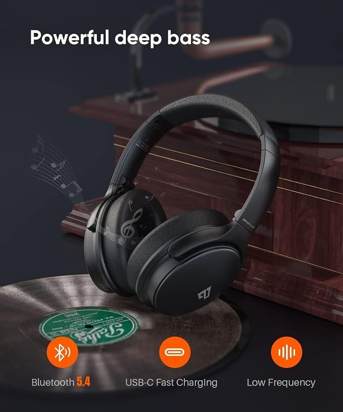 INFURTURE Over Ear Headphones Active Noise Cancelling Headphones, H1 Wireless Bluetooth Headset, Deep Bass Headset, Low Latency, 90H Playtime, Foldable Headphone for Sport Running Cool Gadgets Gift - Image 4
