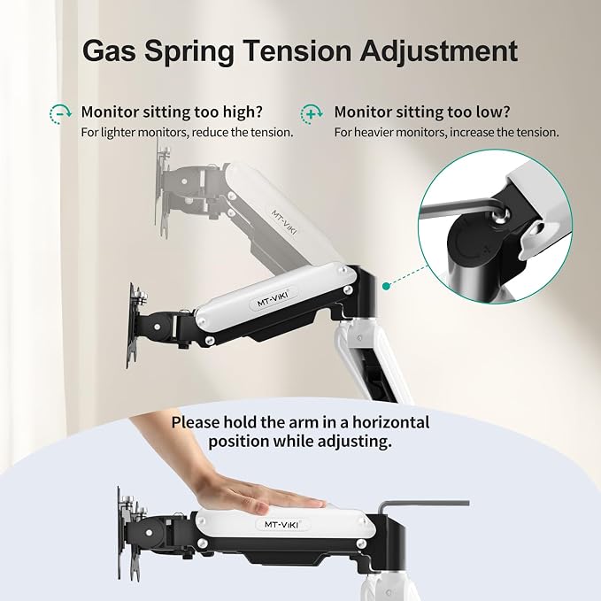 MT-VIKI Dual Monitor Stand - Gas Spring Double Monitor Arm with Quick Release VESA Plates for 2 Screens 17-32 Inch, Full Motion Articulating Desk Mount, Holds 4.4-19.8lbs - Image 6
