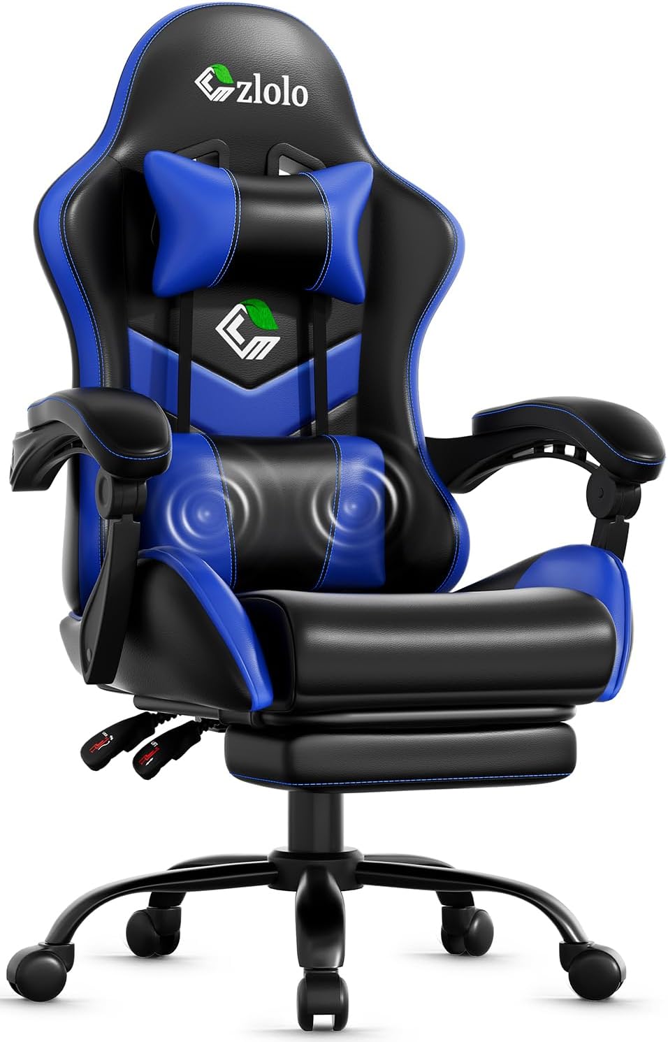 Gaming Chair with Footrest Racing Style Lumbar Support Massager Video Game Chair with Metal Legs, High Back Gamer Chair with Headrest, 360° Swivel Office Computer Desk Chair, Navy Blue by Czlolo