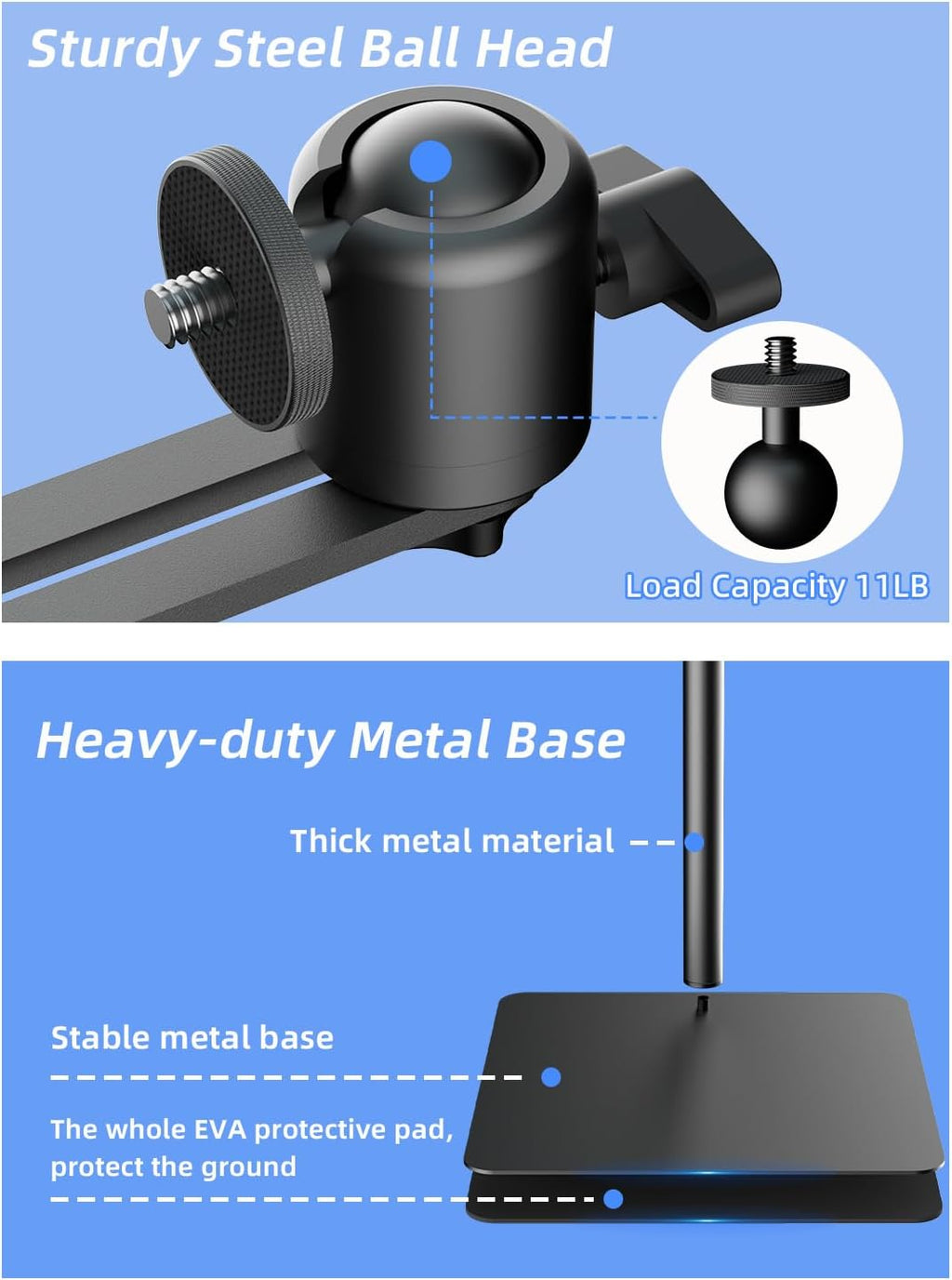 suptek Projector Stand Against Wall Hidden Stand, 360° Swivel, Height Adjustable 32.6"- 46", Holds up to 11lbs, Universal Projector Mount Bracket, Compatible with Home Video Vlog DVR Camera, PR007FP - Image 8