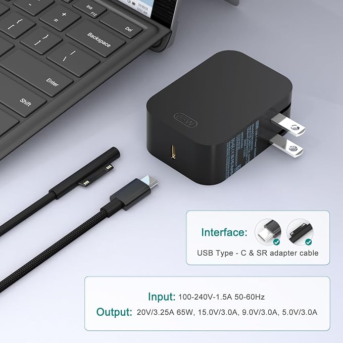 New 65W Surface Charger with Foldable AC Plug, Compatible with Surface Pro Charger 13 11,12,10,9,8,7+,7,6,5,4,3,X, Surface Book3,2,1, Laptop & Tablet, Supporting 44W 36W 24W Charging Needs - Image 6