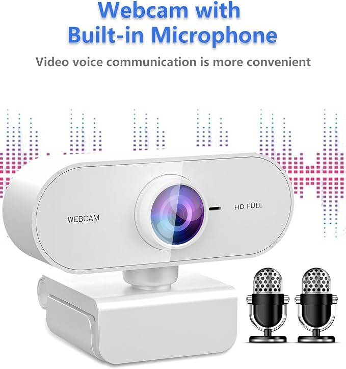 Webcam for pc with Microphone,Full HD 1080P White Streaming Web Cam for Mac Laptop, Mini USB C External Clip Computer Camera for Desktop,Cheap Facecam for Video Conference,Gaming Skype Meeting - Image 3