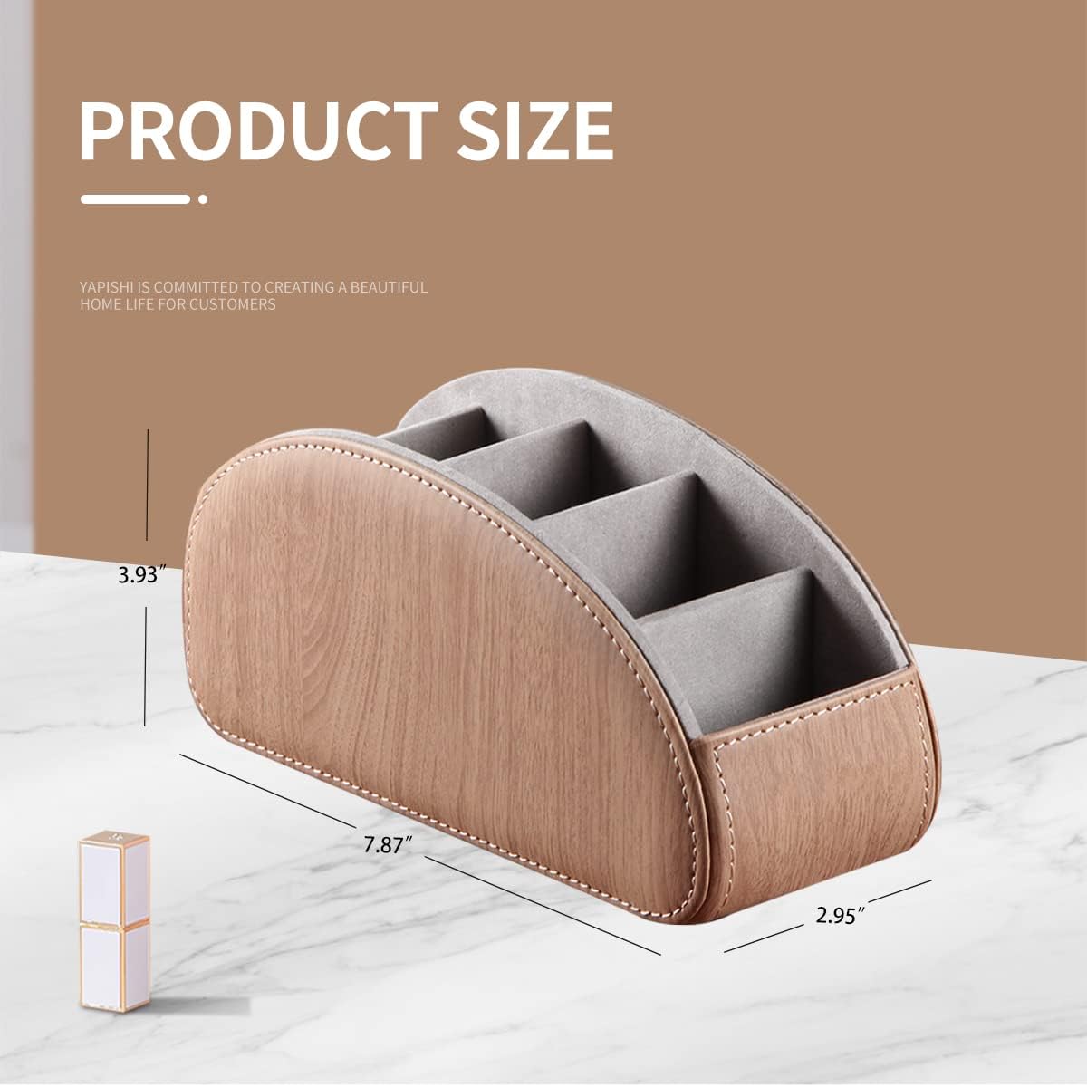 All-in-One Leather TV Remote Control Holder With 5 Compartments Nightstand Desktop DVD Media Player Remote Caddy Storage Box Organizer Tray For Makeup Brush Pen Stationary Table Controllers - Image 4