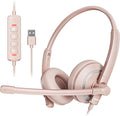 awatrue USB Headset with Microphone for PC - Lightweight & Comfortable Pink Computer Headset for Office, Call Center, Remote Work - Includes Carry Pouch (Clear Audio) by awatrue