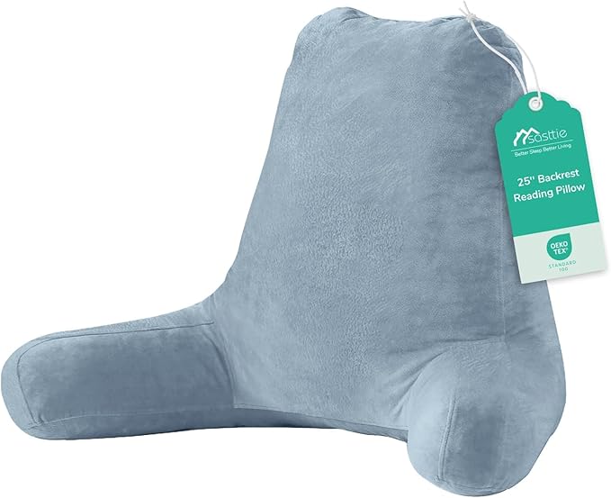 Sasttie Reading Pillow for Bed, Back Pillow for Sitting Up, Greyish Blue | 25" Backrest Support Cushion for Couch, Sofa, and Floor, Dorm Essentials, OEKO-TEX, Adjustable Down Alternative Fill by SASTTIE