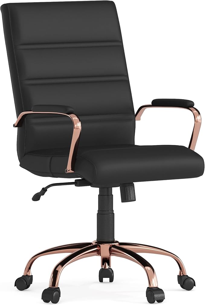 Flash Furniture Mid-Back Black LeatherSoft Executive Swivel Office Chair with Rose Gold Frame and Arms by FlashFurniture