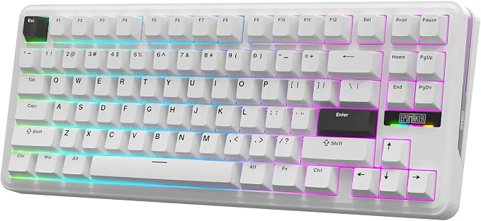 EPOMAKER TH85 QMK/VIA Wireless Gaming Keyboard, BT5.0/2.4GHz/USB-C | Hot-Swap Pre-lubed Custom Milk Blue Tactile Switches, Gasket Creamy Keyboard for PC/Mac/Office/Gaming (White) by EPOMAKER