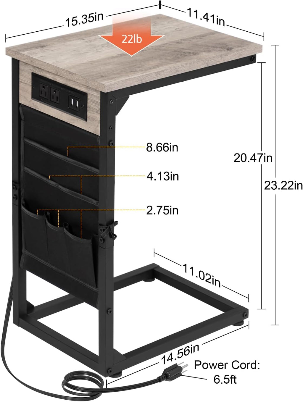AMHANCIBLE C Shaped End Table with Charging Station, TV Tray - Image 3