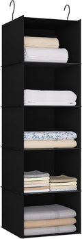 Hanging Closet Organizer 5-Shelf, Oxford Fabric Wardrobe Storage, Black | Easy-mount foldable design holds clothes, handbags, shoes & accessories; washable Oxford fabric, sturdy and space-saving. by DonYeco