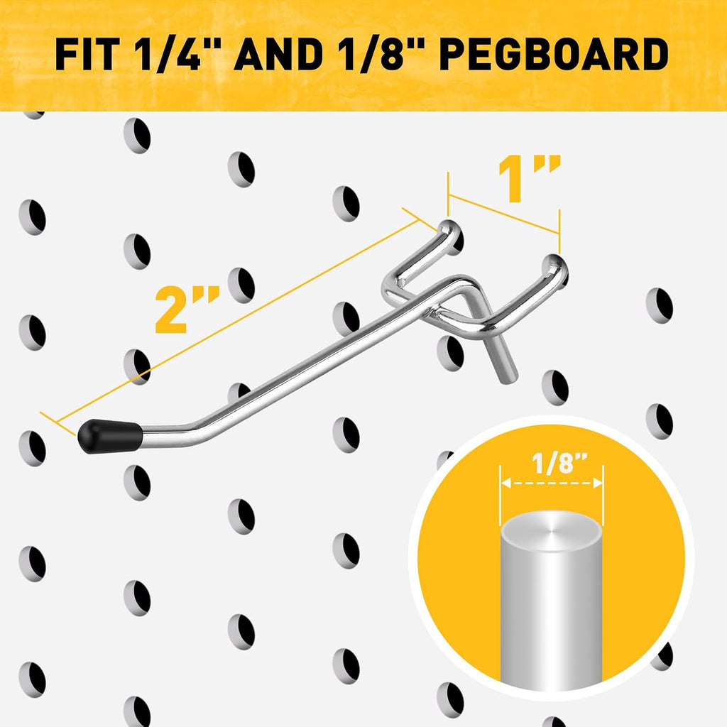 55-Piece 2 Inch Pegboard Hooks, Heavy Duty Peg Board Organizer Accessories, Peg Board Tool Hangers Fit for 1/4" and 1/8" Pegboard Hanging Tools Garage, Workshop, and Craft Storage - Image 2
