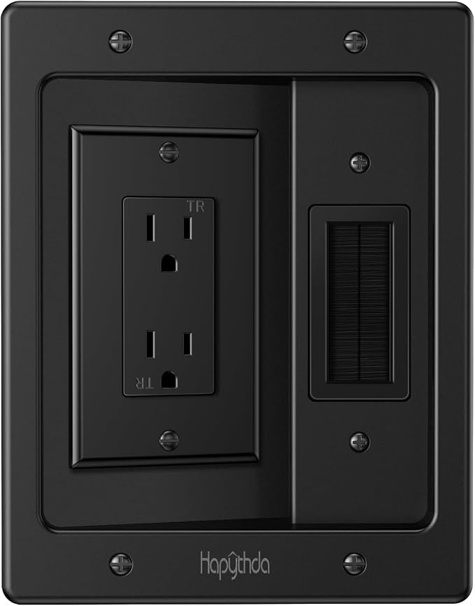 in Wall Cable Management Kit for TV, Recessed Outlet for Low Voltage Cables, TV Cable Hider Wall Kit, Cord Hider for Wall Mount TV, Wall Cable Management Box for Home & Office, Black by HAPYTHDA