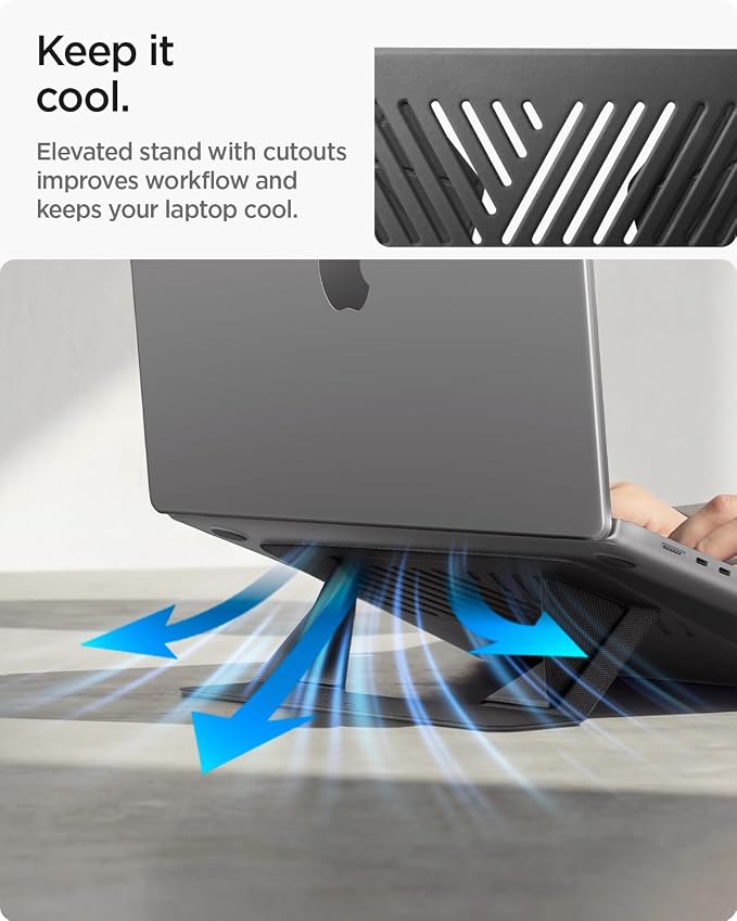 Spigen Slim Fold Portable Laptop Stand Foldable | Ergonomic Angle Lift Anti-Slip for MacBook Neo, MacBook Air, MacBook Pro 11"-14" and More - Black - Image 6