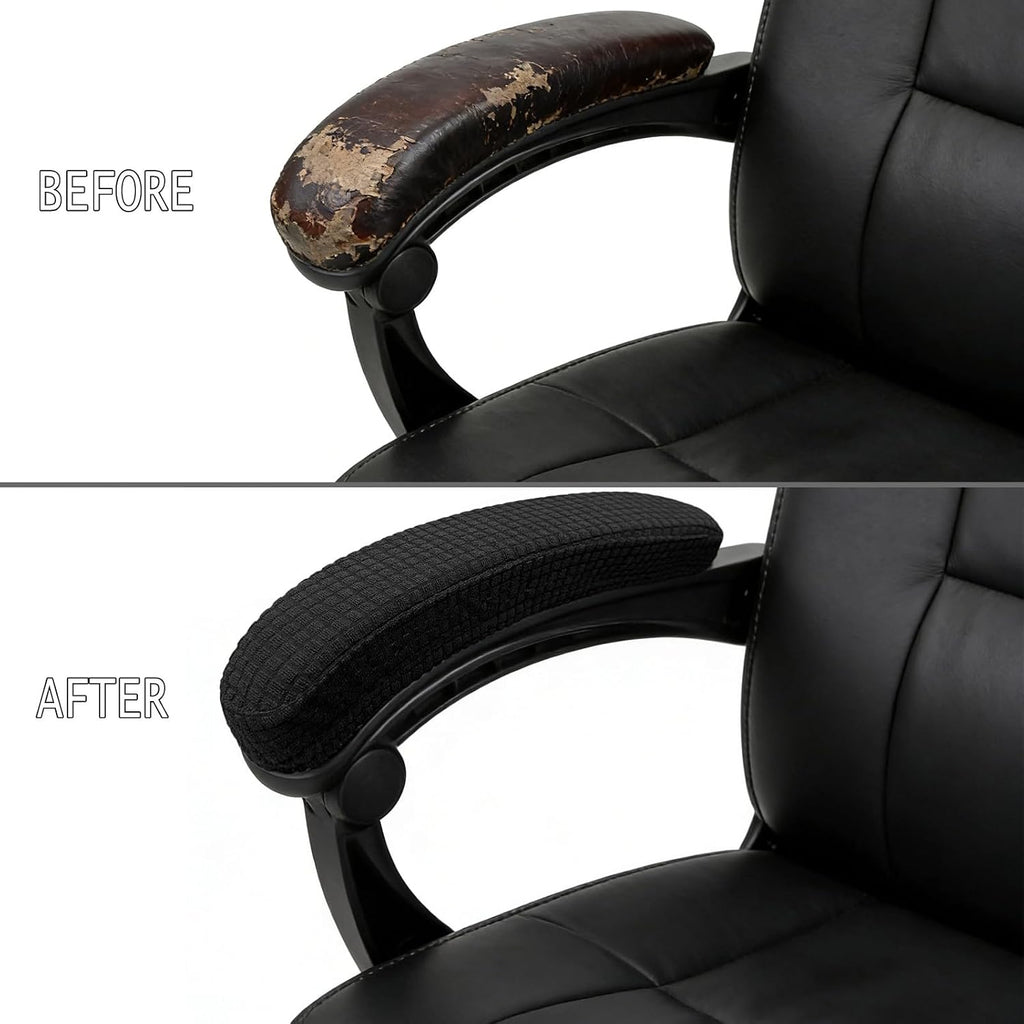 Office Chair Armrest Covers, Stretchable Removable Washable Chair Arm Covers, Elastic Desk Computer Gaming Chair Arm Rest Protector Slipcovers (Black) - Image 2