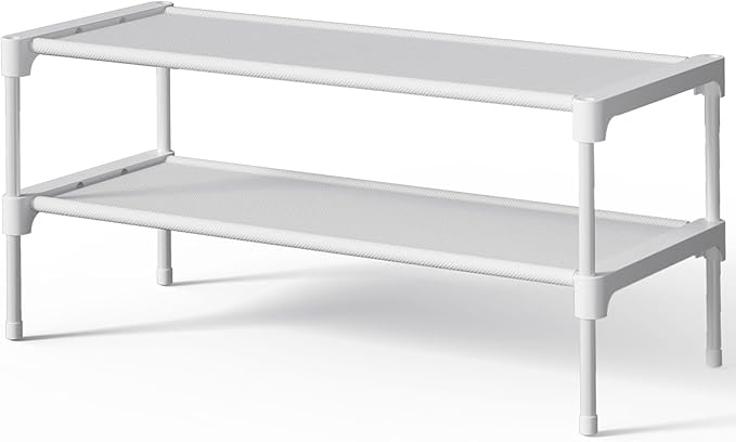 Kitsure Shoe Rack - Non-Woven Shoe Rack Shelf, 27.5" Wide - 2 Tier, White | Shoe Organizer for Closet, Entryway, Garage, Stackable Shoe Shelves, college dorm&apartment essentials by Kitsure