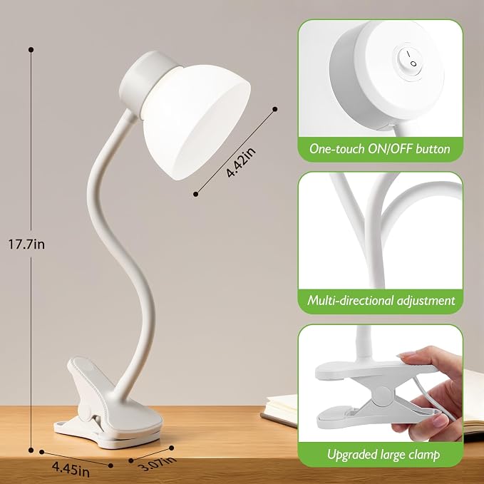 Desk Lamps for Home Office,Small LED Reading Lamp,5000K Eye-Care Desk Light | Clip On Desks Lamps for College Dorm, Kids Desk, Bed Headboard, Flexible Gooseneck, Compact Small Table Lamp - Image 6