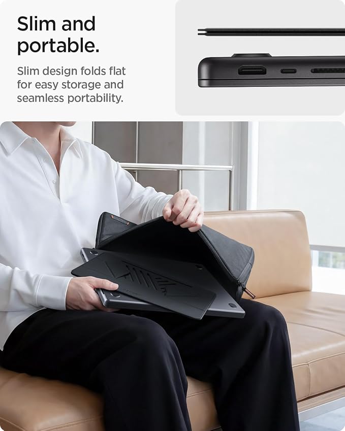 Spigen Slim Fold Portable Laptop Stand Foldable | Ergonomic Angle Lift Anti-Slip for MacBook Neo, MacBook Air, MacBook Pro 11"-14" and More - Black - Image 5