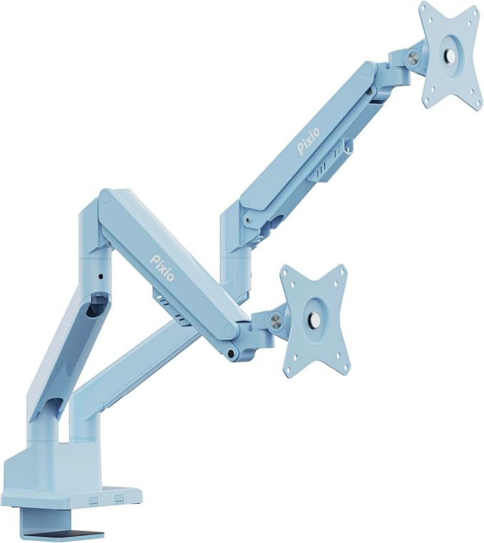 Pixio PS1D Wave Blue Dual Monitor Arm Stand Desk Mount - Fits up to 32 inches Monitors and up to 19.8lbs. VESA Compatibility and Integrated Cable Management by Pixio