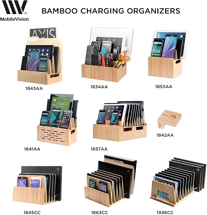 MobileVision Slim Bamboo Charging Station & Compatible Adapter for Apple Watch Multi Device Organizer, Smartphones, Tablets, Laptops & More - Image 7