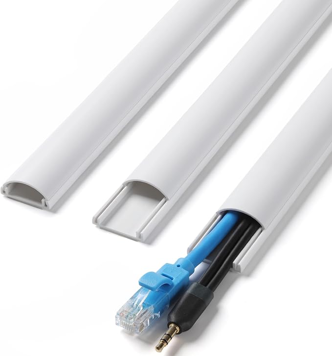 ZhiYo 85in Cord Covers for 1-2 Wires on Wall, D-Shaped 1" W x 0.4" H, White | Curved Design, Low-Profile Cord Hider, Self-Adhesive Cable Management Raceway for Wall-Mounted TV Wires, 6 Pack (14.2" Each) by ZhiYo