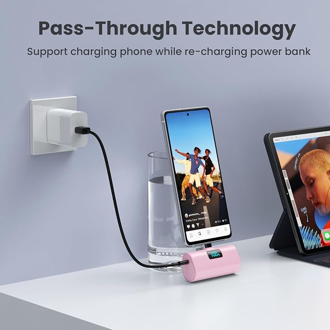 [2-Pack]Portable Charger for iPhone 16/15 Series,5200mAh PD USB C Power Bank Built-in USB-C Connector,Battery Pack Compatible with iPhone 16/16 Plus/16 Pro/16 Pro Max/15 Series,Android (Pink+Purple) - Image 6