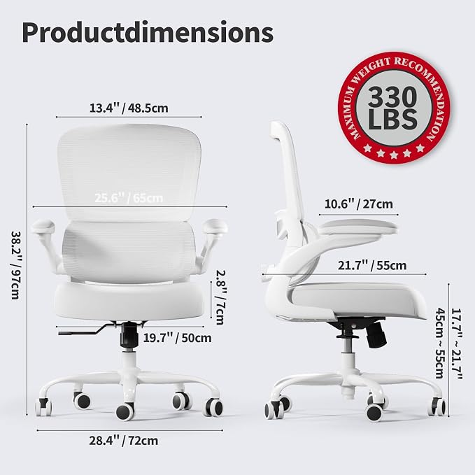 TRALT Office Chair - Ergonomic Desk Chair with Adjustable Lumbar Support, Mesh Computer Chair, Executive Chair for Home Office Comfortable Lumbar Support (1, Cloud White) - Image 2