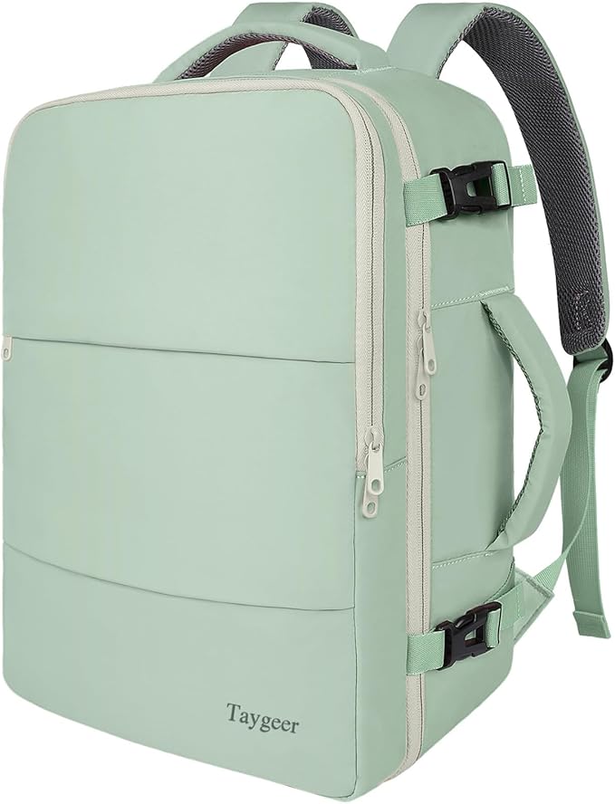 Taygeer Carry On Backpack, 40l Travel Backpack for Women Airline Approved | Cute 17.3" Personal Item Travel Bag with Shoe Pouch, Casual Daypack Gifts for Friend Hiking Weekend, Green Beige by Taygeer
