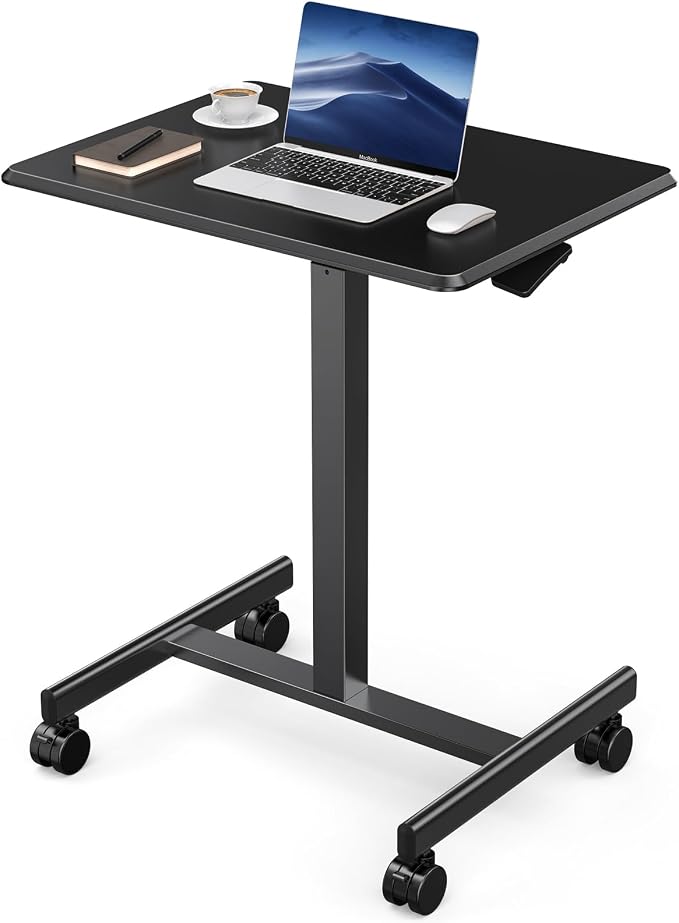 DUMOS Small Standing Desk with Wheels, Laptop Desk, 19 Inch | Portable Rolling Design, Adjustable Height Workstation, Home Office Mobile Station, Black by DumosLifestyle