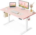 40" Pink Electric Standing Desk Height Adjustable for Home Office | 3 Memory Presets, Rear Cable Notch, Dual Side Hooks, Stand Up Desk for Bedroom, Study room, Home Office and Vanity Space by OfficeGo-ForHomeOfficeWork