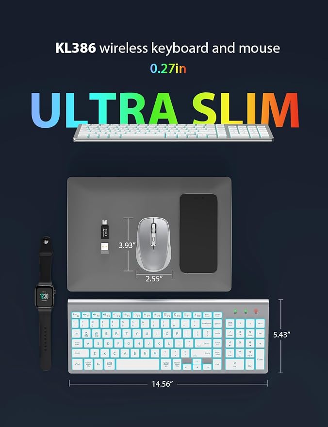 Wireless Keyboard and Mouse Combo, Compact Backlit Scissor Keys | Slim Design, Rechargeable, Quiet Typing, RGB Mouse, Auto Sleep, 2.4GHz USB Wireless, KM61PRO Portable Set for Windows & Mac - Image 2