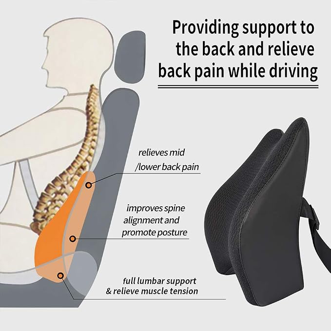 Memory Foam Lumbar Support Pillow for Car - Back Support for Car Seat (Black) - Image 6