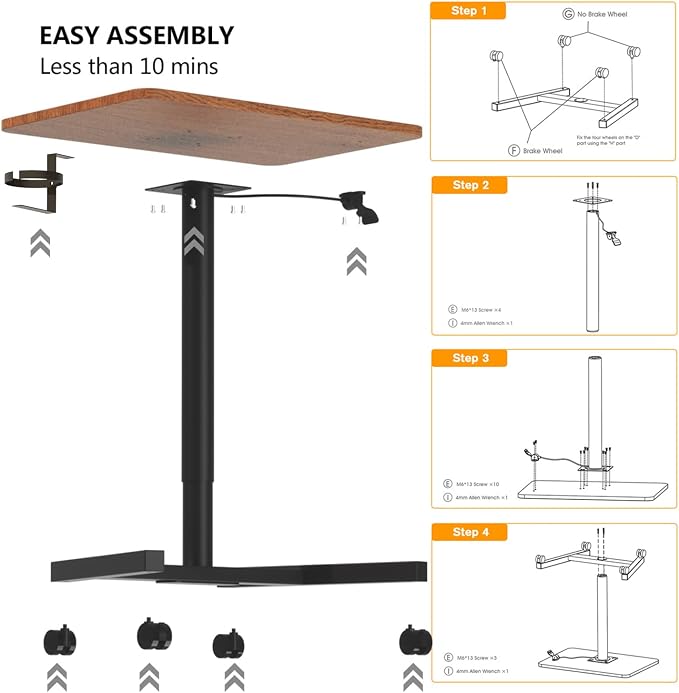 28-Inch Mobile Standing Desk, Computer Workstations with Cup Holder, Portable Standing Desk with Lockable Wheels, Rolling Table for Home Office Classroom Hospital (Walnut) - Image 7
