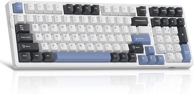 MageGee LIGHT100 Wireless Creamy Keyboard, Gasket Structure Hot Swappable, Tri-Mode 2.4G/USB-C/BT5.0 RGB Backlit Mechanical Gaming Keyboard for Win/Mac/PC, PBT Keycap, 4000mAh Battery, Blue by MageGee