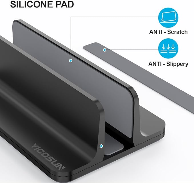 YICOSUN Aluminum Vertical Laptop Stand for Desk - Adjustable Width Dock for MacBook, Surface, Samsung, HP, Dell up to 17.3 inches - Space-Saving & Protective Design - Black - Image 3